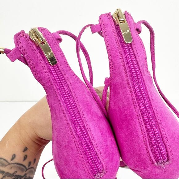 NEW Marc Fisher Size 8.5 Pink Faux Suede Lace Up Heeled Sandals - Picture 8 of 12